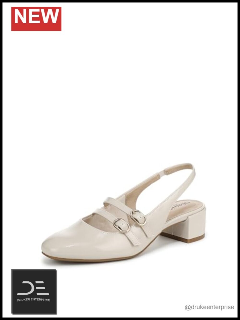 Women's Slingback Block Heel Pumps Faux Patent Leather Almond Toe